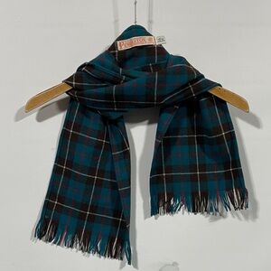 Pendleton Teal and Brown Plaid Wool Scarf